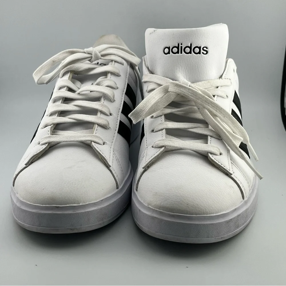 Adidas Grand Court 2022 Classic White Leather Sneakers Black Stripes Mens 8